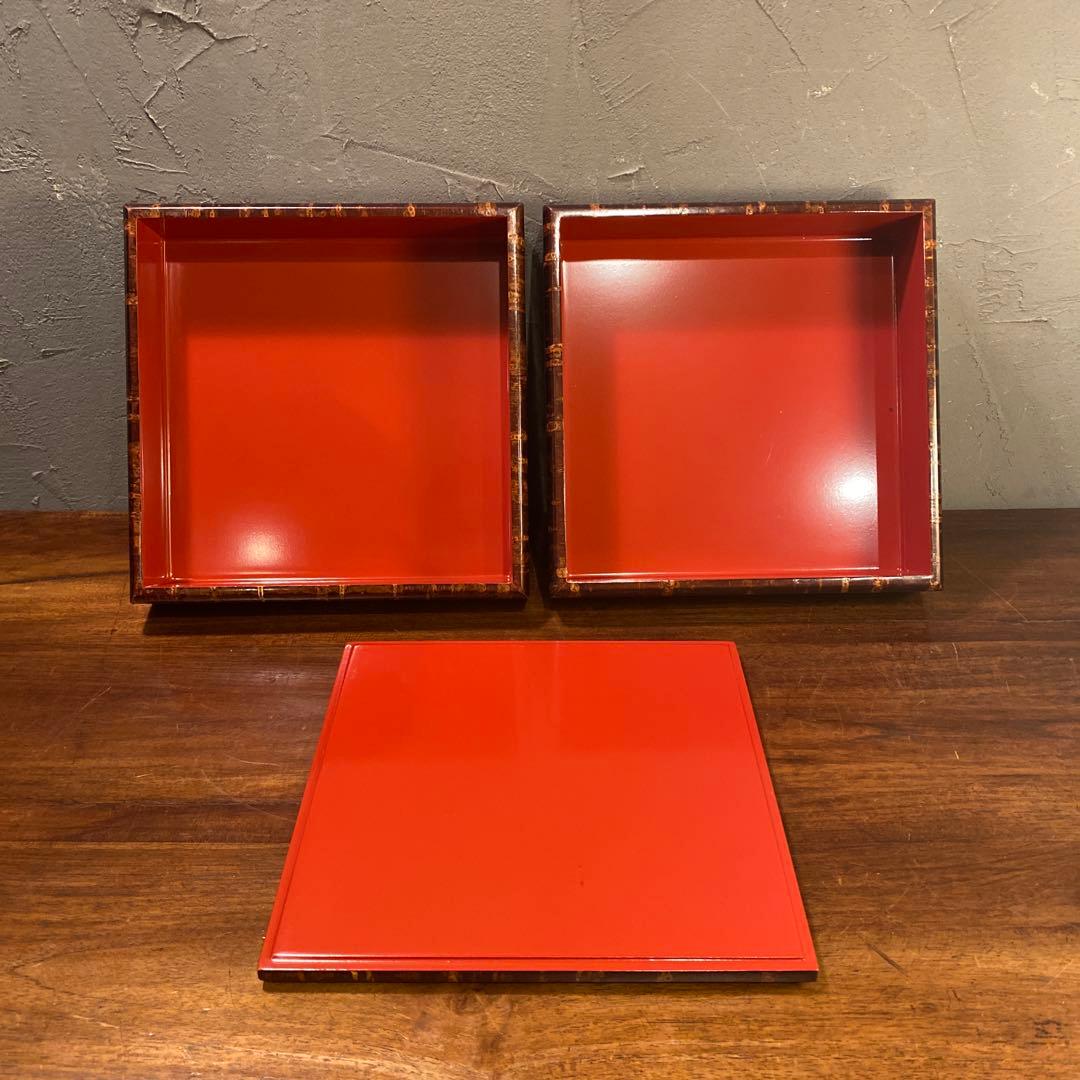 A未使用品 昭和レトロ 秋田 樺細工 二段重箱 伝統工芸 道具箱 収納 桜皮細工